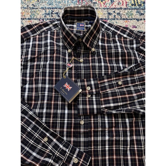 NWT T.Harris London Men's Plaid 100% Cotton Button Down Shirt Size Small - Picture 1 of 9